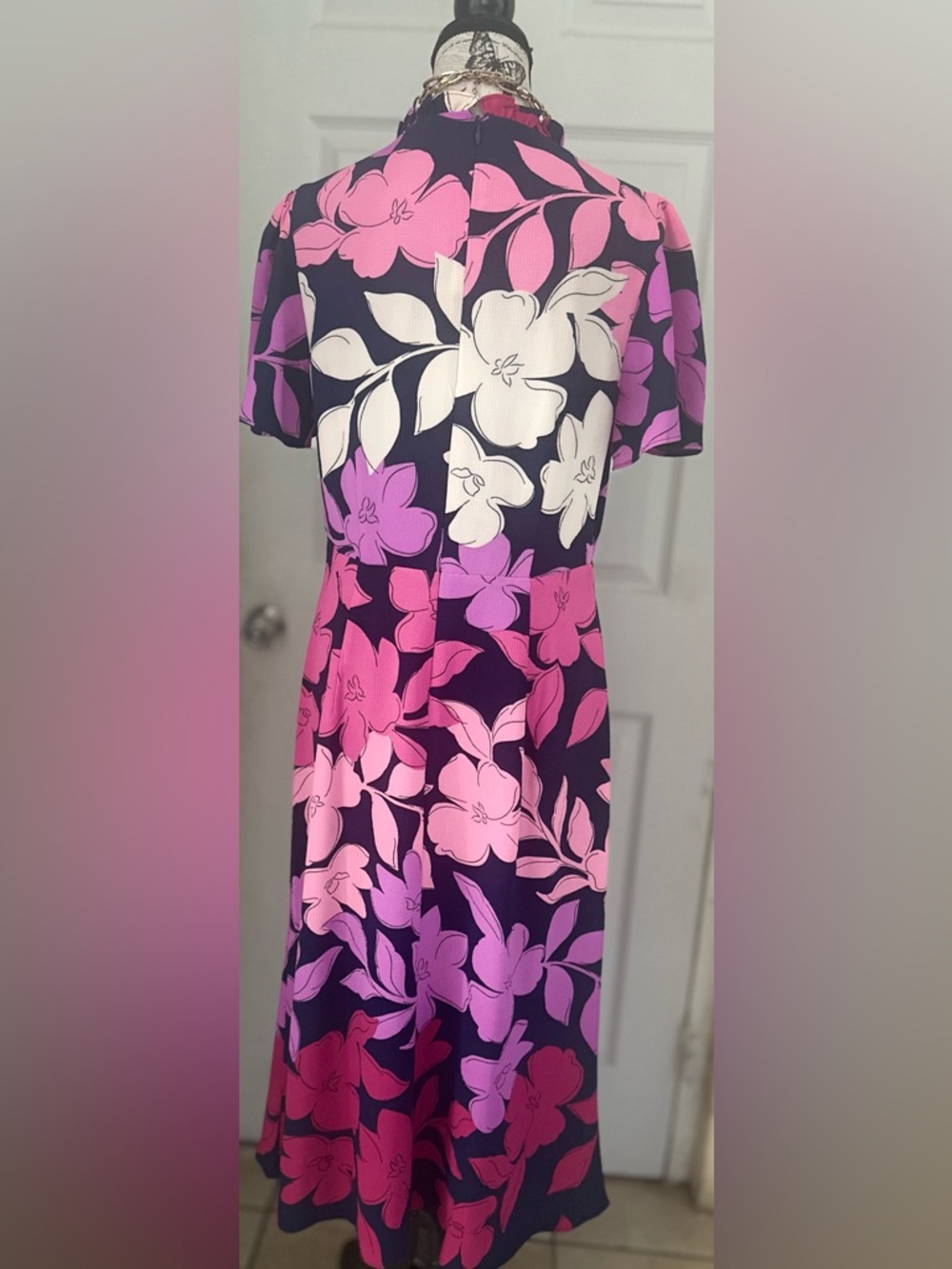 Maggy London Navy Maxi Dress with Pink & Purple Floral Print - Picture 6 of 8
